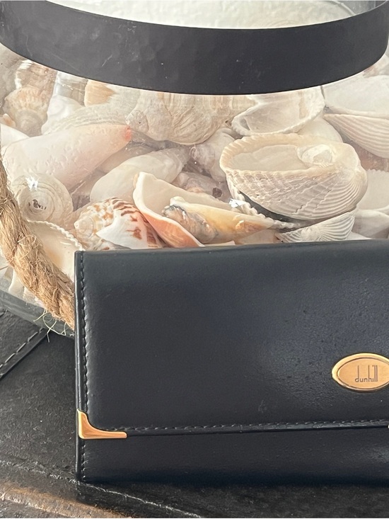 Dunhill Accessories - Dunhill Black Leather Key & Card Holder with Gold Accents